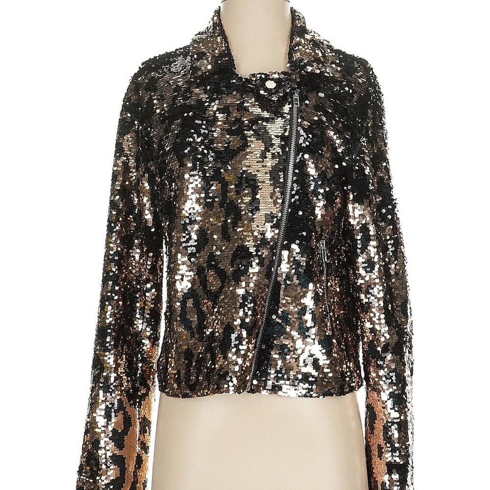 NWOT Donna Salyer's Full Sequins Black and gold biker jacket, Medium